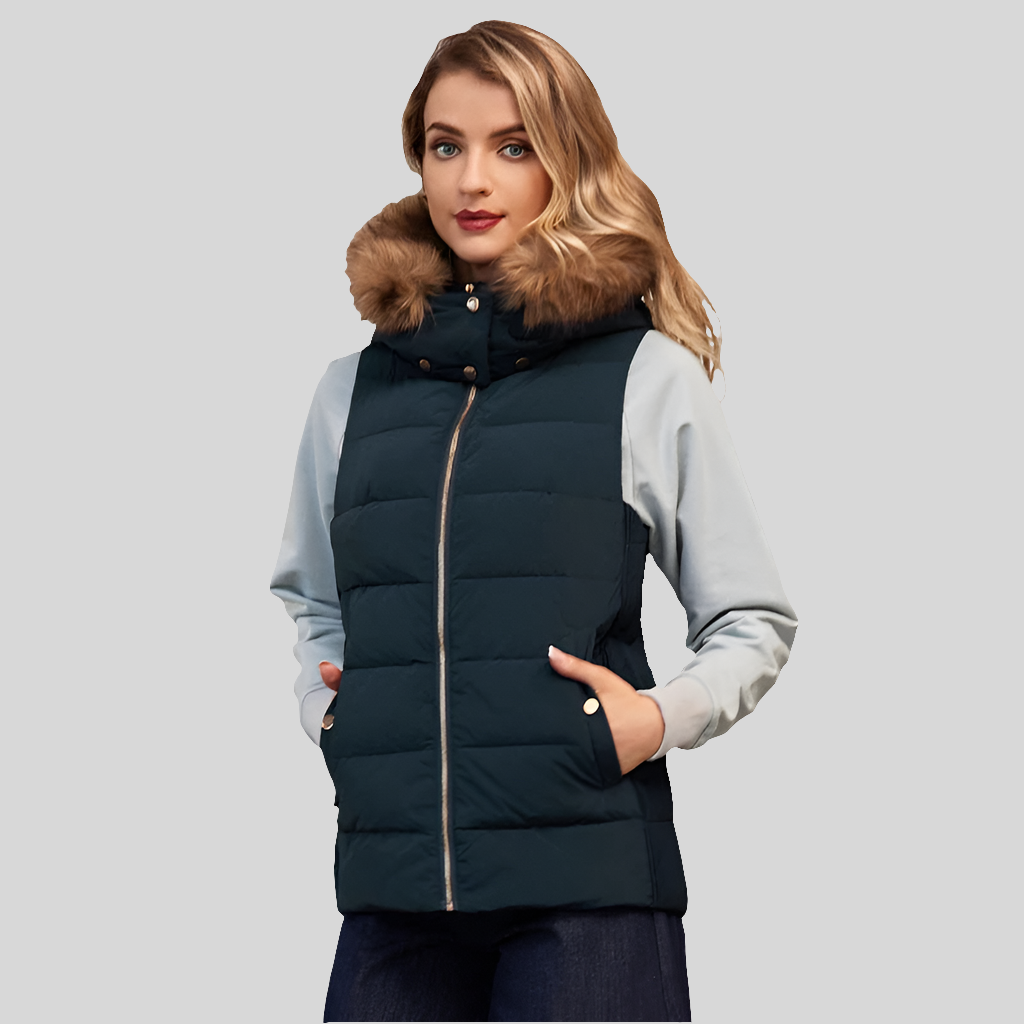 Melissa Down Vest with Fur Collar and Hood