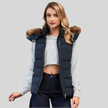 Melissa Down Vest with Fur Collar and Hood