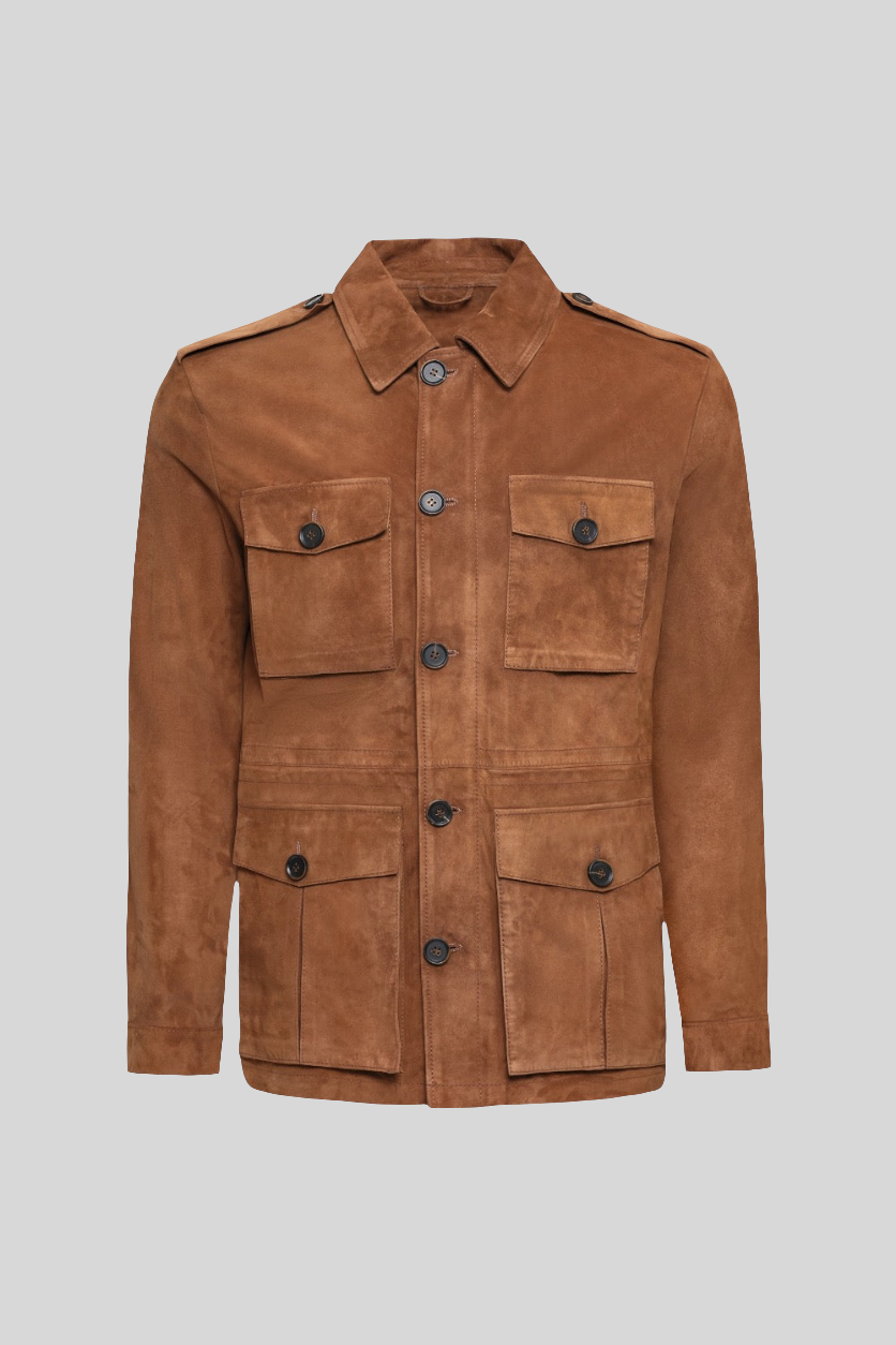 Buttoned men suede leather jacket 