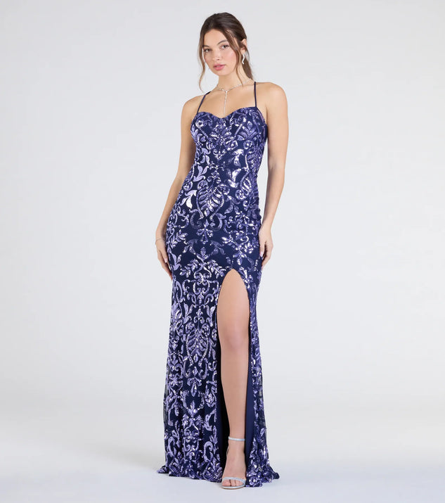 Desire Lace-Up Slit Sequin Formal Dress