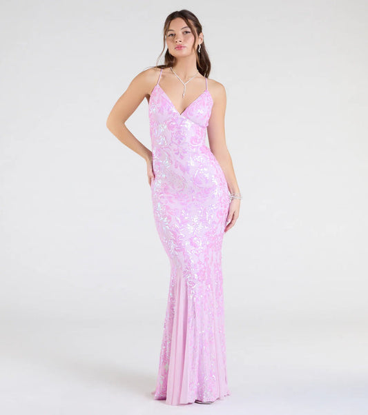 Mira Strappy Back Mermaid Sequin Formal Dress