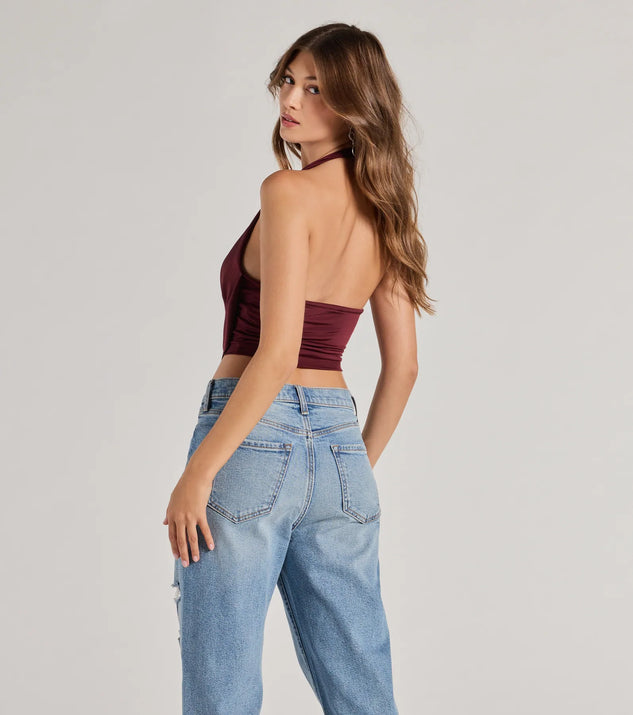 Take The Plunge Sleeveless Halter Crop Top