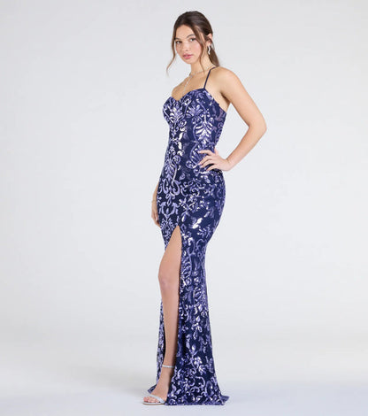 Desire Lace-Up Slit Sequin Formal Dress