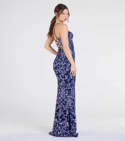 Desire Lace-Up Slit Sequin Formal Dress